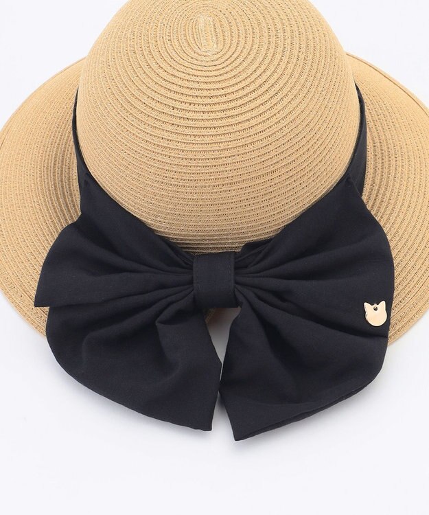 ANY KIDS 【UVカット】【日よけ付き】リボンブレードハット モカ×ブラックリボン