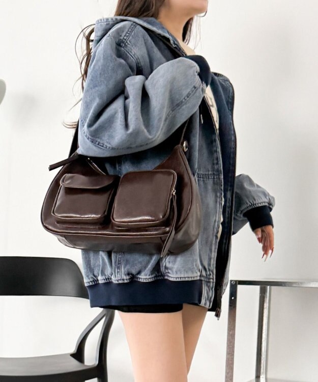 WEGO 立体ポケットハトメベルトバッグ ブラウン