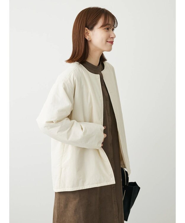 Green Parks ライト中わたノーカラーブルゾン Ecru