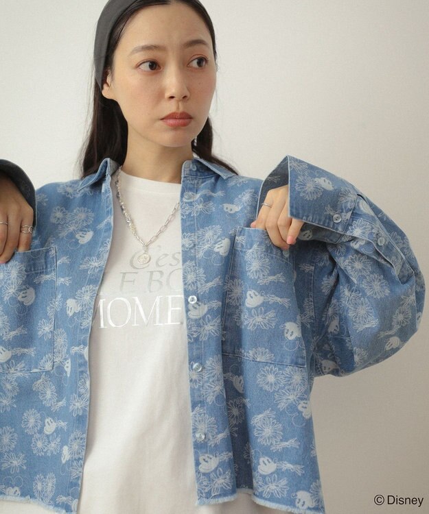 Green Parks ミッキー＆フレンズ／花柄デニムシャツ Light Indigo