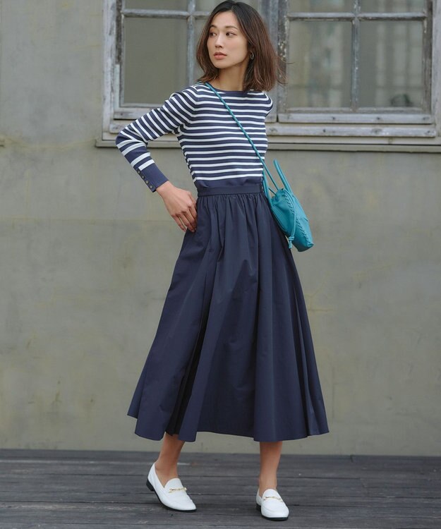 23区 【洗える】ハイカウントライトタフタ ギャザースカート ブルー系