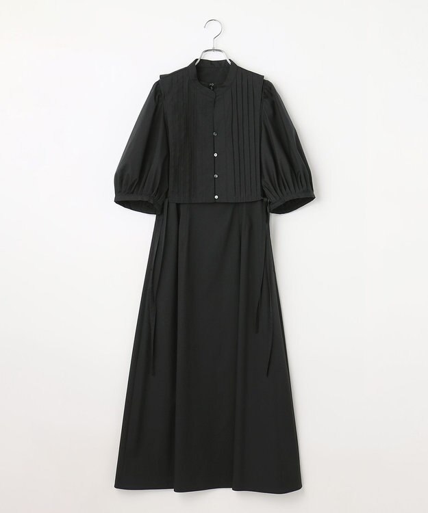 #Newans 【洗える】ピンタックベストコンビワンピース ブラック系