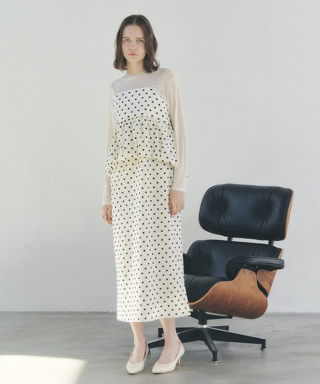 YECCA VECCA ドット柄バルーンキャミワンピース Ivory