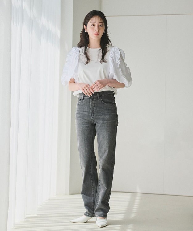 #Newans 【撥水・吸水速乾】コンビネーションフリルスリーブカットソー ホワイト系