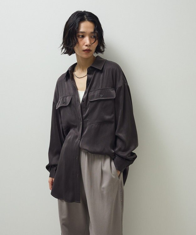 Green Parks ・ＳＵＧＡＲ　ＳＰＯＯＮ　サテンオーバーシャツ Charcoal Gray