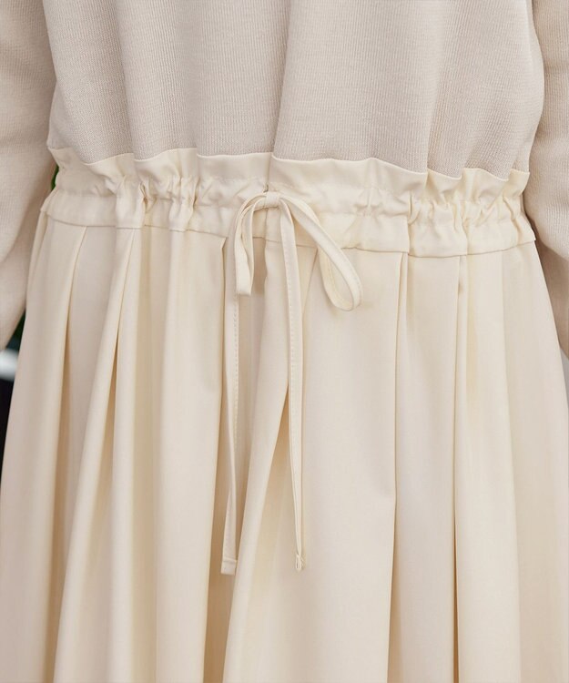 Tiaclasse 【洗える】マルチボーダーニットコンビワンピース ベージュ