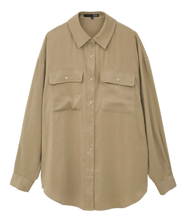 Green Parks ・ＳＵＧＡＲ　ＳＰＯＯＮ　サテンオーバーシャツ Beige