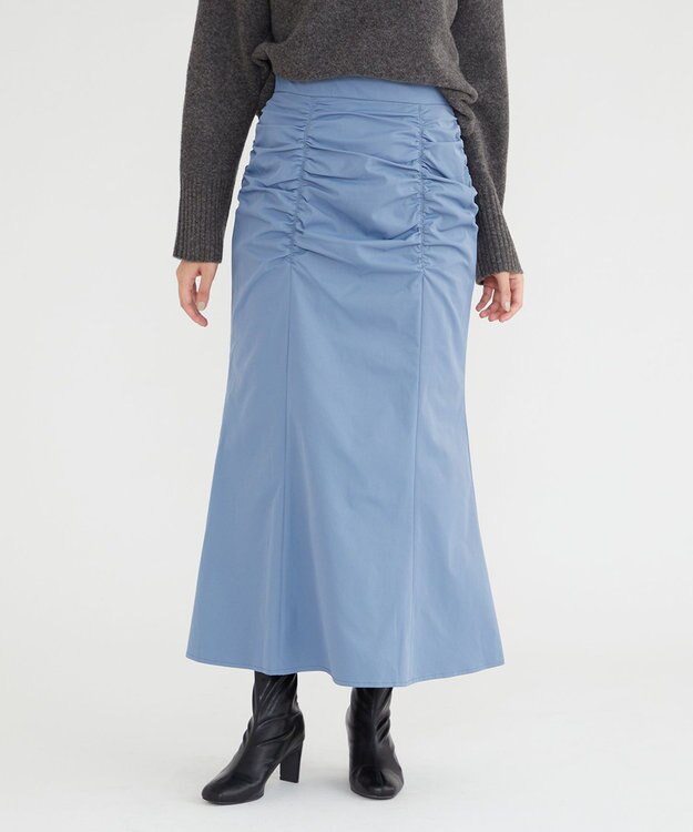 Feroux 【洗える】シュリンクマーメイド スカート スカイブルー系