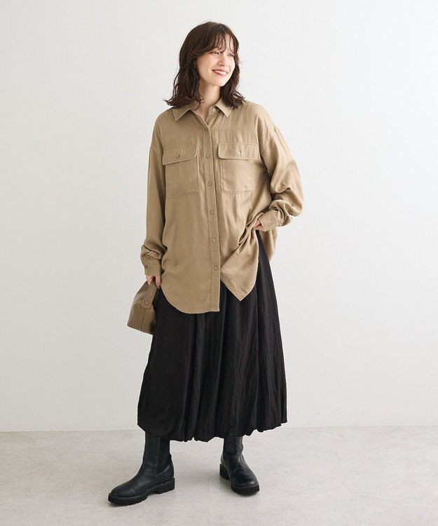 Green Parks ・ＳＵＧＡＲ　ＳＰＯＯＮ　サテンオーバーシャツ Beige