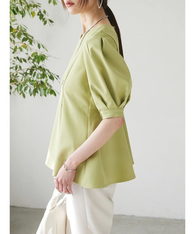 Green Parks AnriettMusee パフスリーブペプラムブラウス Lime Green