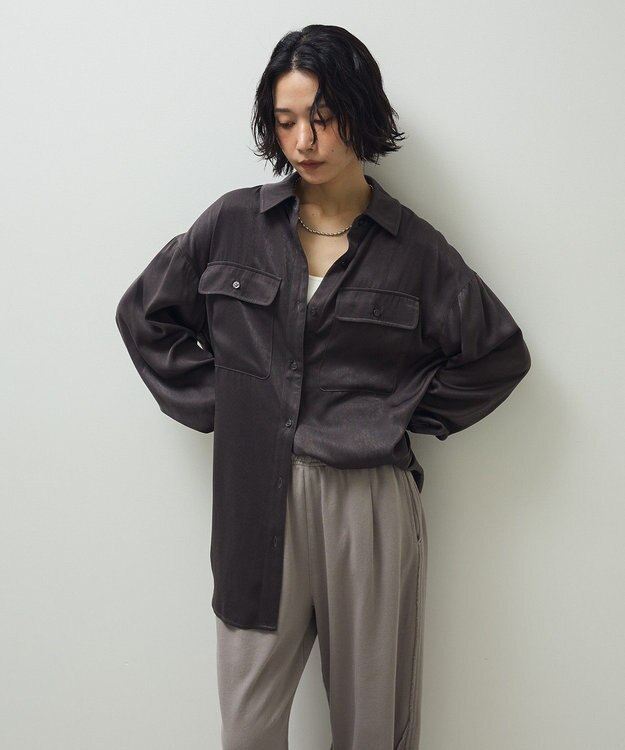 Green Parks ・ＳＵＧＡＲ　ＳＰＯＯＮ　サテンオーバーシャツ Charcoal Gray
