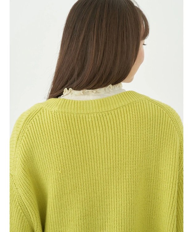 earth music&ecology アンチピリング畦Ｖネックカーディガン Lime Green