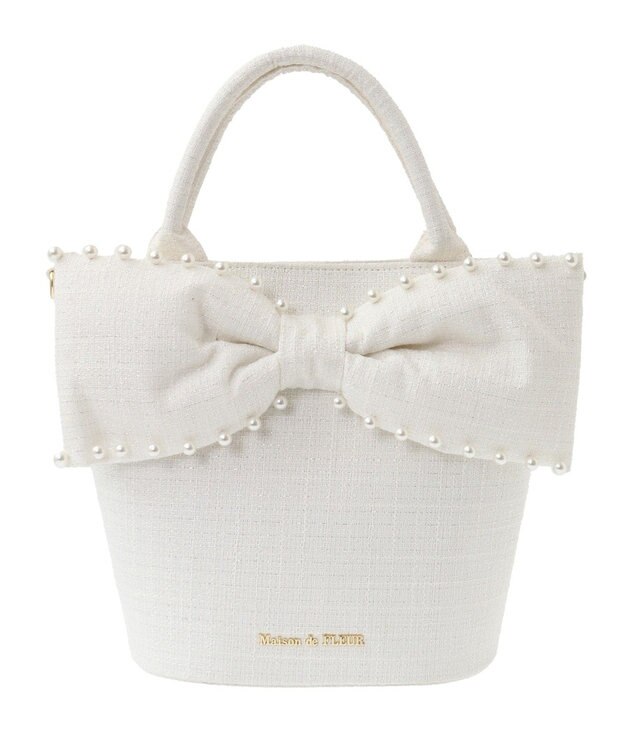 Maison de FLEUR ツイードパールショルダーバッグ Off White