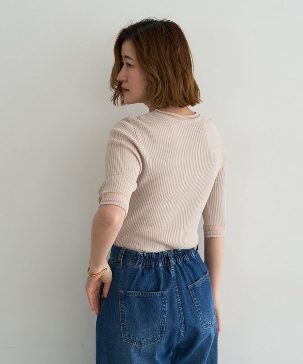 YECCA VECCA シアーMIX5分袖ニット Gray Beige
