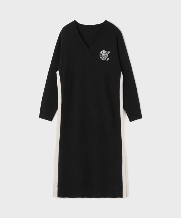 GRACE CONTINENTAL ライン配色ニットワンピース ブラック