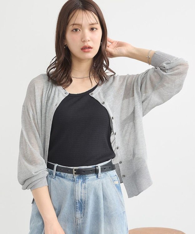 earth music&ecology 【予約】接触冷感シアークルーニットカーディガン 杢グレー