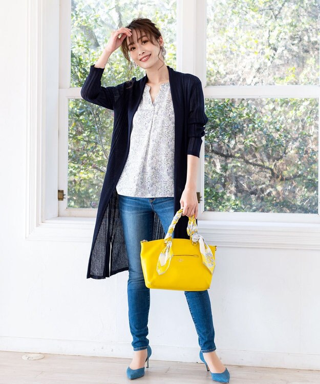 Tiaclasse 【UVケア・接触冷感】さらっと羽織れる膝丈ロングトッパーカーディガン ネイビー