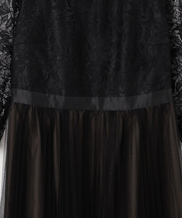 ANY SIS 【洗える】レーシーLuxe ドレス ブラック×キャメル系