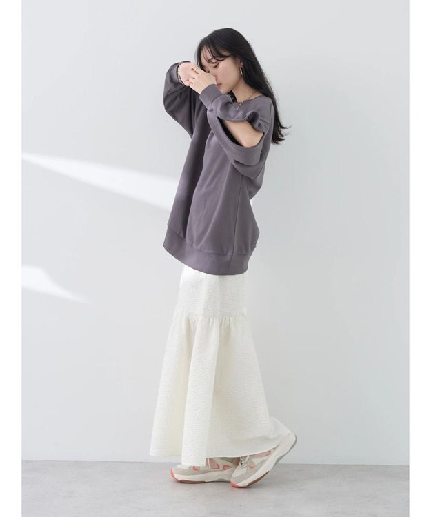 earth music&ecology 袖スリットスウェット Charcoal Gray