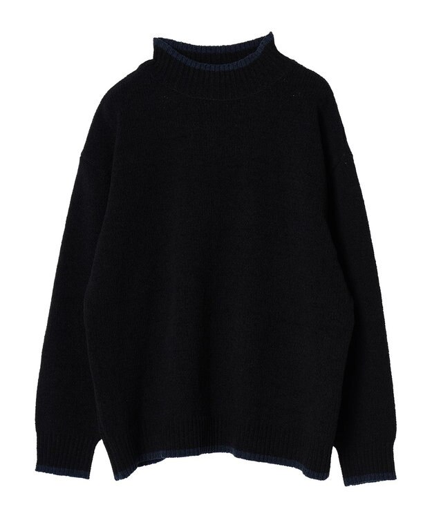 CRAFT STANDARD BOUTIQUE 洗えるモールニット配色プルオーバー Black