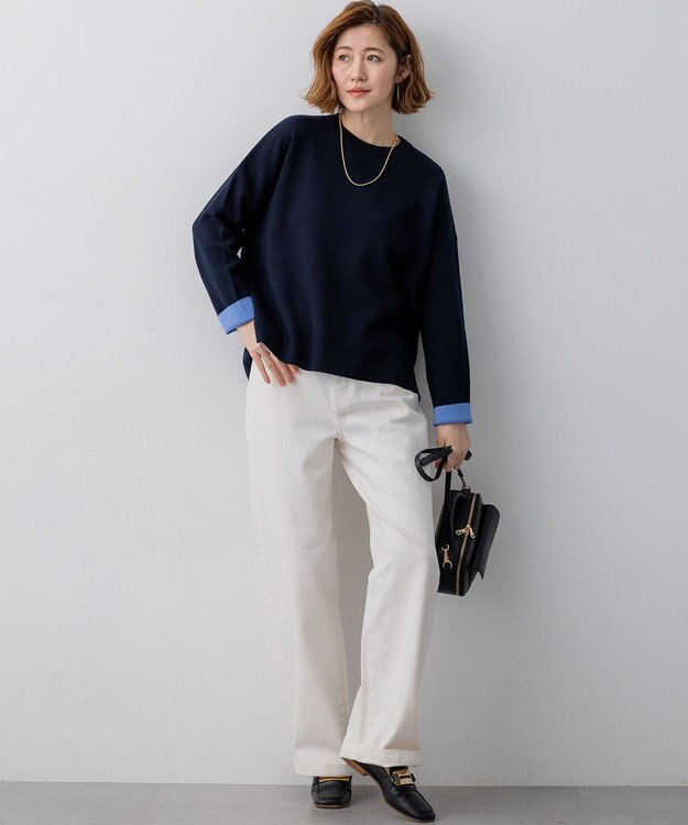 23区 【先行予約】バイカラーダブルフェイス ニット ネイビー×サックス