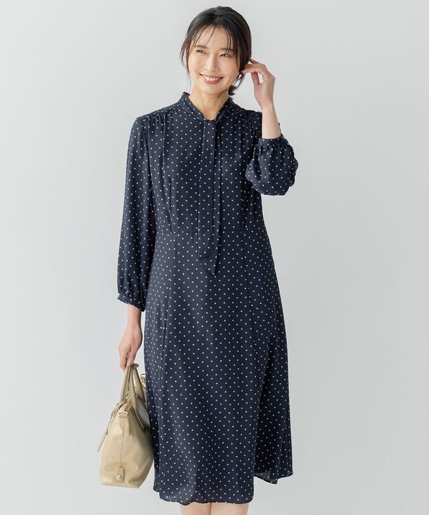 23SS♡23区 洗える トライアングルプリント ボウタイ ワンピース リボン 洗える】トライアングルプリント ボウタイ ワンピース / 23区