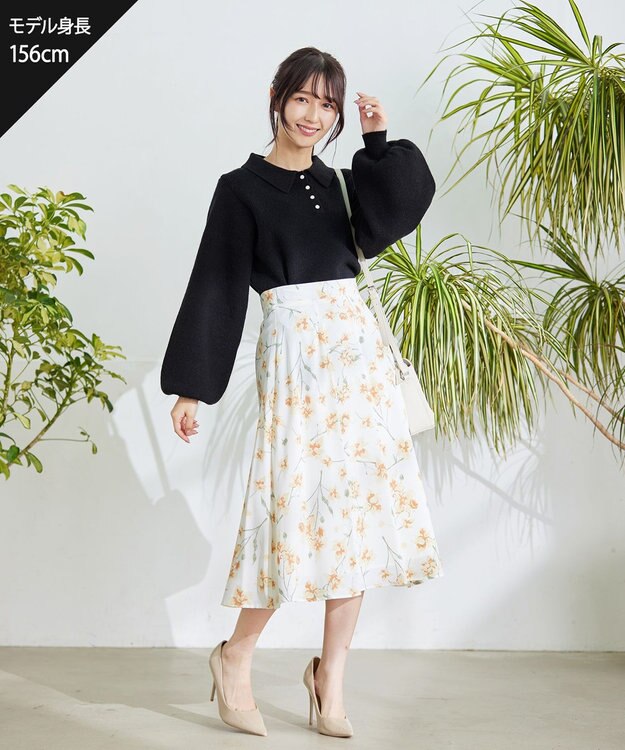 Tiaclasse L 【洗える】花柄プリントスカート オフホワイト