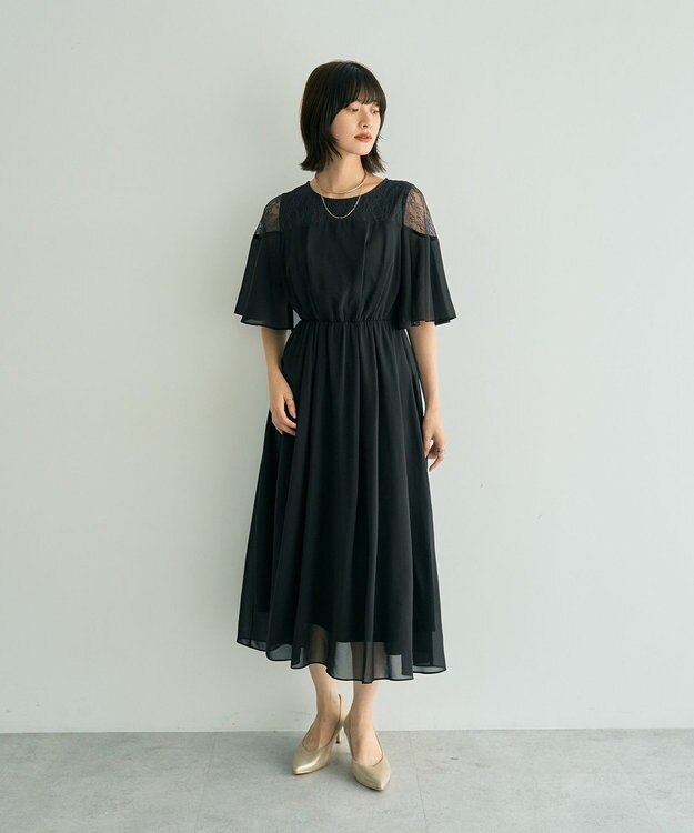 YECCA VECCA レース切替シフォンドレス Charcoal Gray