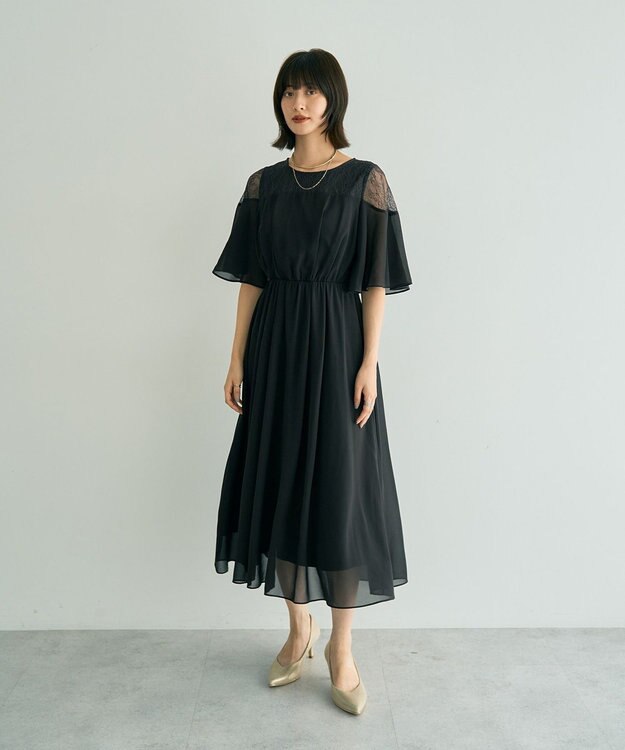YECCA VECCA レース切替シフォンドレス Charcoal Gray