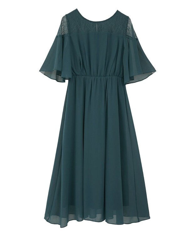 YECCA VECCA レース切替シフォンドレス Blue Green