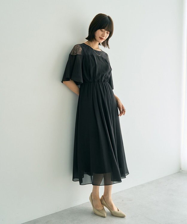 YECCA VECCA レース切替シフォンドレス Charcoal Gray