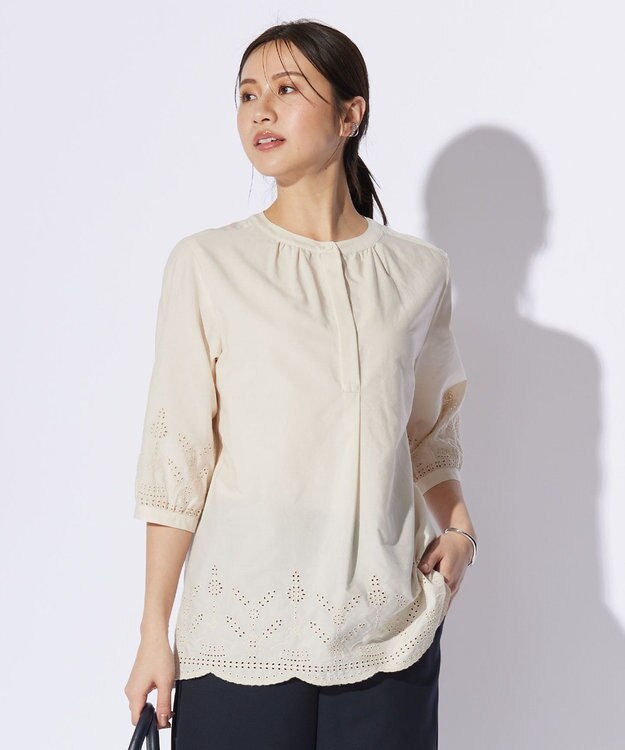 J.PRESS LADIES 【WEB限定カラーあり・洗える】セルロース刺繍 ブラウス アイボリー系