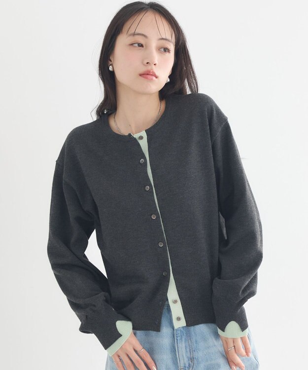 earth music&ecology 【予約】カラーコンビニットカーディガン チャコールグレー