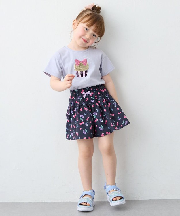 ANY KIDS 【綿100%】ドロップショルダーミラクルスパンコールTシャツ サックスブルー×ケーキ