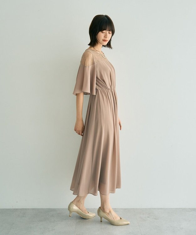 YECCA VECCA レース切替シフォンドレス Beige