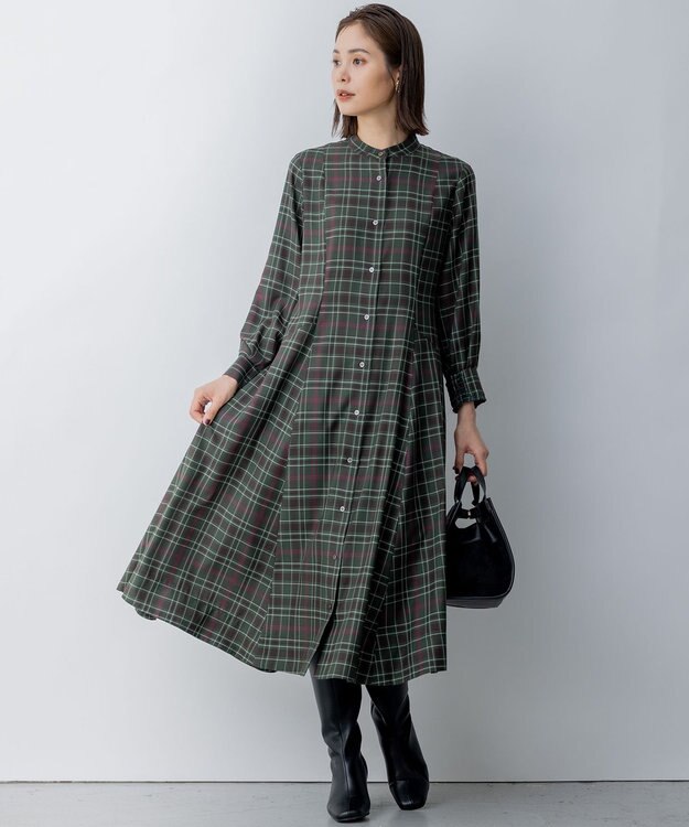 組曲 シアーツイルチェック ワンピース グリーン系9