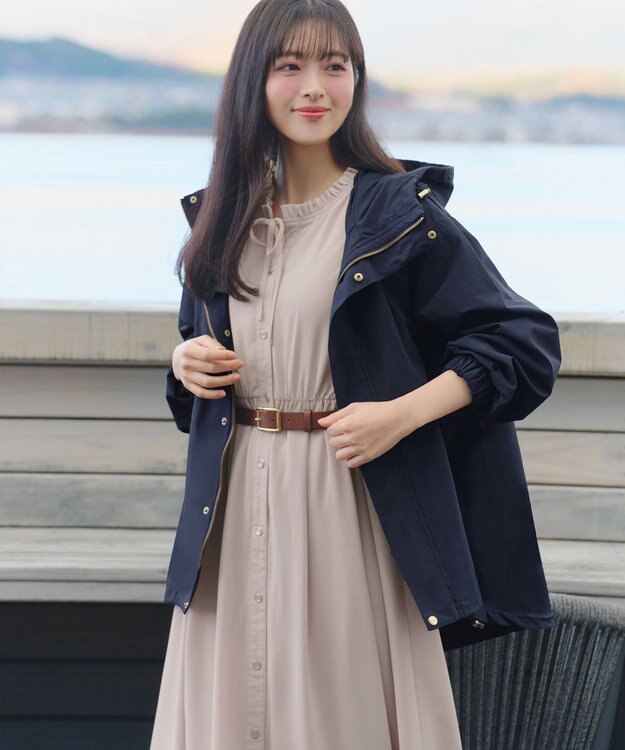 Tiaclasse L 襟フリルリボンワンピース ベージュ