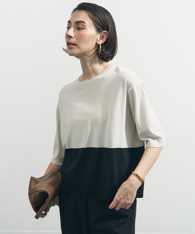 UNFILO L スゴ機能美ニット ハーフスリーブ バイカラー