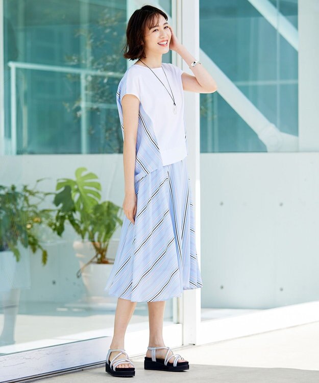 自由区 L 【WEB限定】ランダムストライプ セットアップワンピース サックスブルー系1