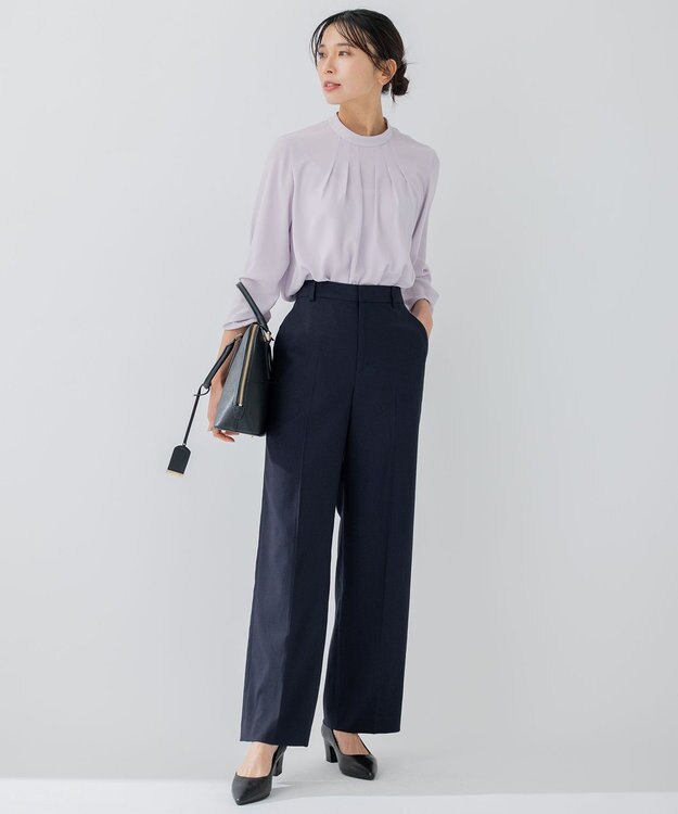 23区 【洗える】 バックサテンアムンゼン スタンドカラー ブラウス ライラック系