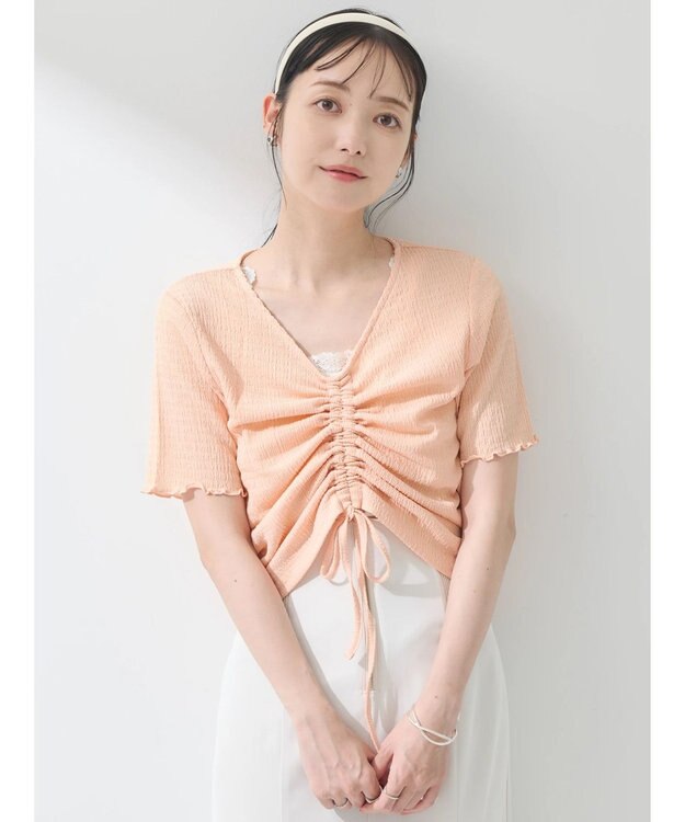 earth music&ecology ポコポコギャザードロストプルオーバー Pink Orange