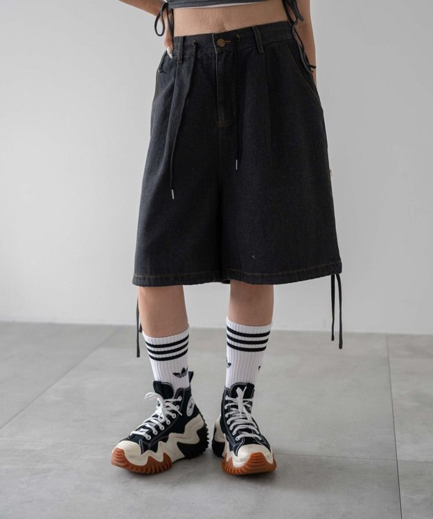 WEGO ドロストワイドルーズハーフパンツ ブラック