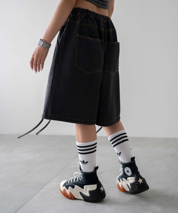 WEGO ドロストワイドルーズハーフパンツ ブラック