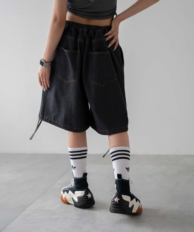 WEGO ドロストワイドルーズハーフパンツ ブラック