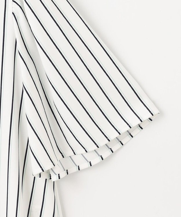 ANY SIS 【接触冷感・吸水速乾・UVケア】エアリードレープスムース フレア袖 ブラウス オフストライプ