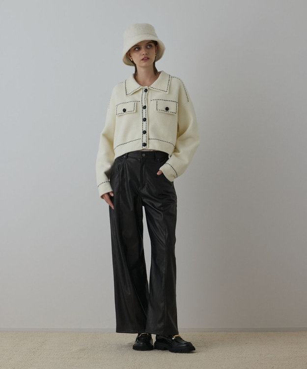 GRACE CONTINENTAL カーブフェイクレザーパンツ ブラック