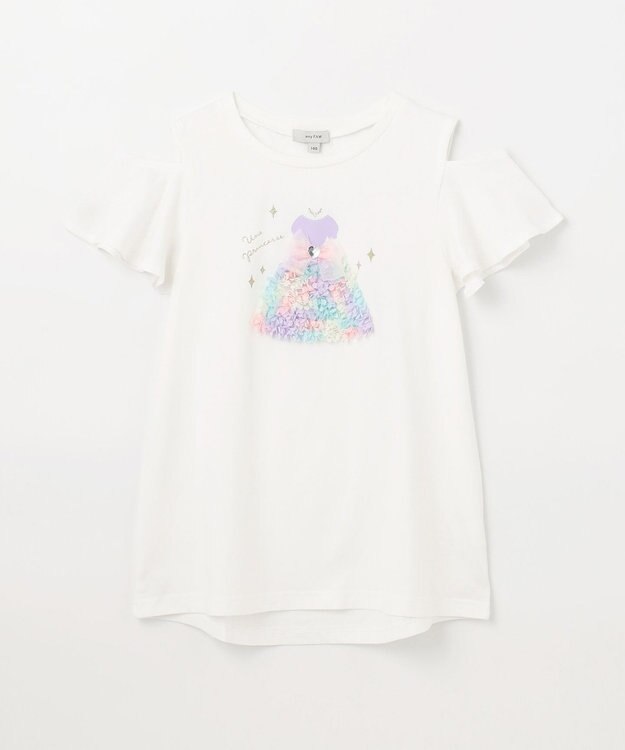 ANY KIDS 接触冷感 しろくま オフショルダー Tシャツ オフホワイト×ドレス