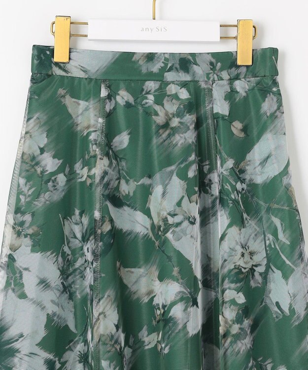 ANY SIS L 【WEB・一部店舗限定】ハッチングフラワープリント スカート グリーン系