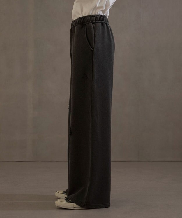 WEGO 【ウエストゴム】ダメージスウェットバギーパンツ ブラック