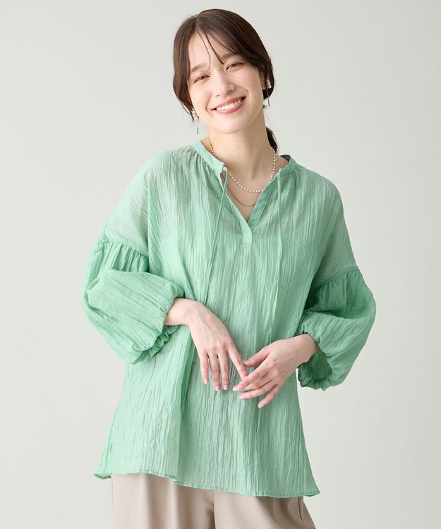 ANY バルーンスリーブスキッパーブラウス グリーン